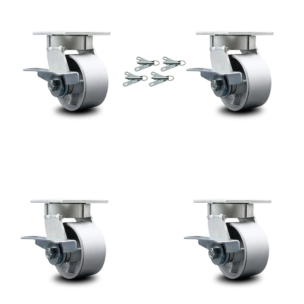 4 Inch Kingpinless Semi Steel Wheel Swivel Caster Set with Brake and Swivel Lock